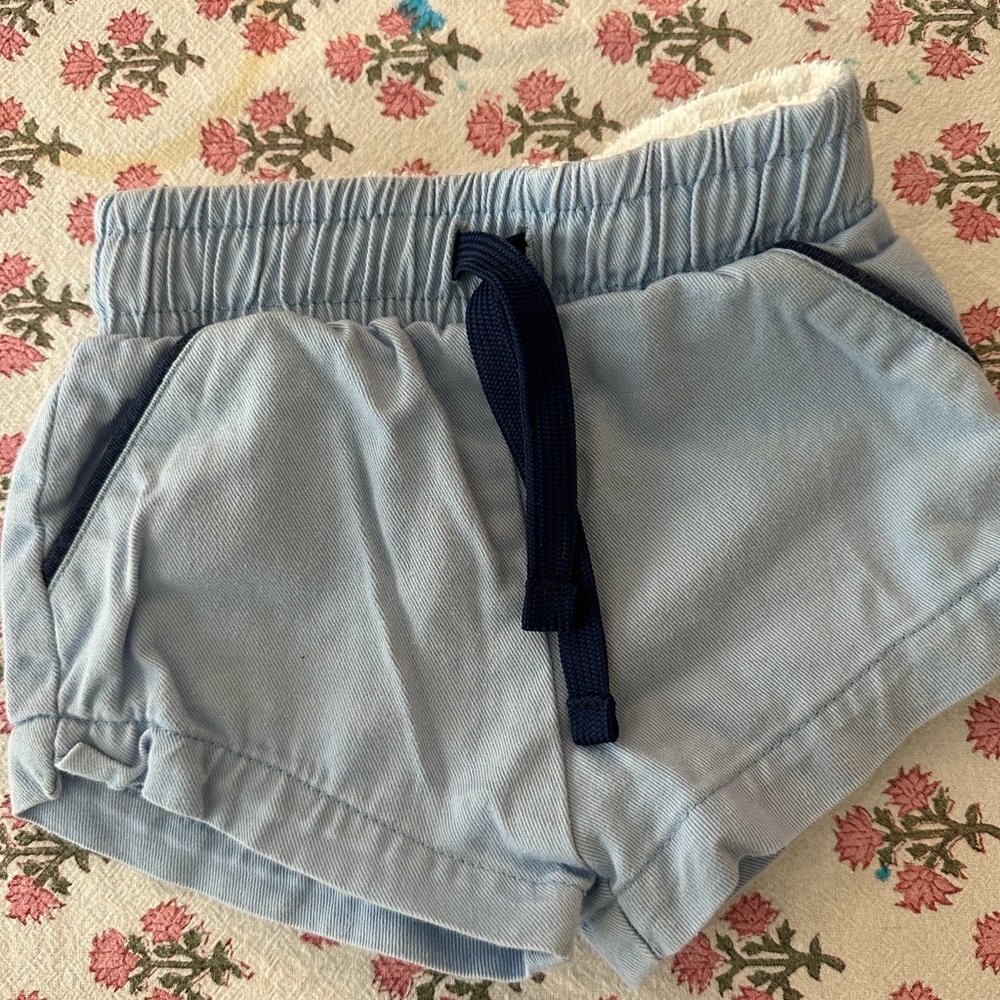 Cadets classic infant shorts- 6/12 mo, light blue with navy piping
